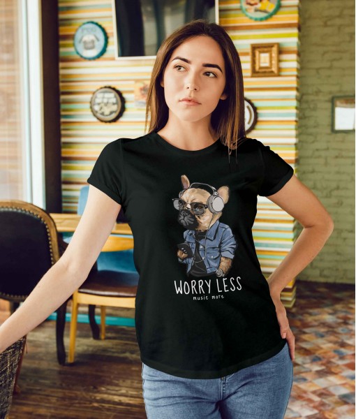 Дамска тениска с щампа Арт Worry less dog